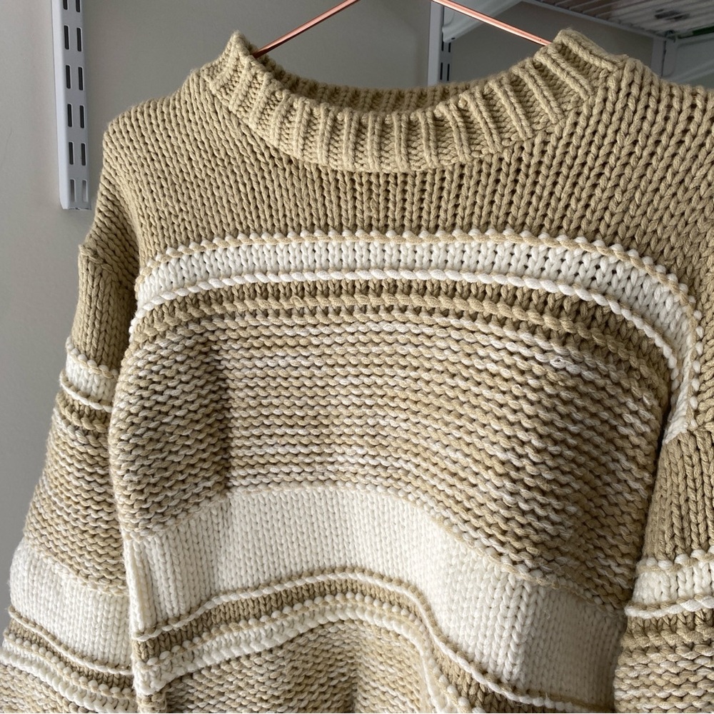 Indigo Luna Knit Beige Sweater with Balloon Sleeves